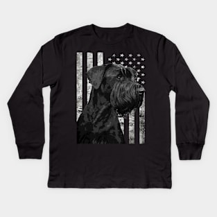 Urban Schnauzer American Flag Statement Tee for Canine Aficionados Kids Long Sleeve T-Shirt